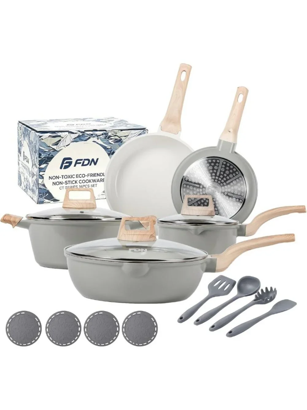 16-Piece Titanium Cookware Set, Non-Toxic, Dishwasher & Oven Safe, Induction